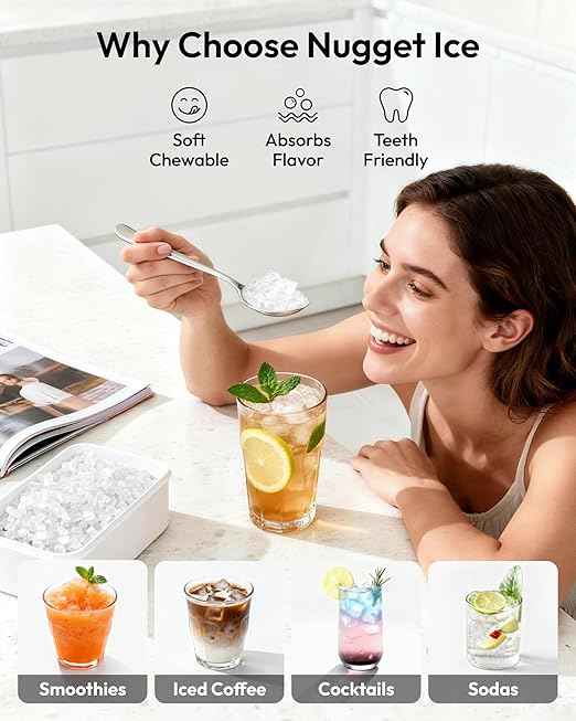EUHOMY Nugget Ice Maker Countertop with Handle, Ready in 6 Mins, 38lbs/Day, Removable Top Cover, Self-Cleaning, Portable Chewable Ice Maker with Basket, Scoop, for Home/RV/Party/Camping (Black)