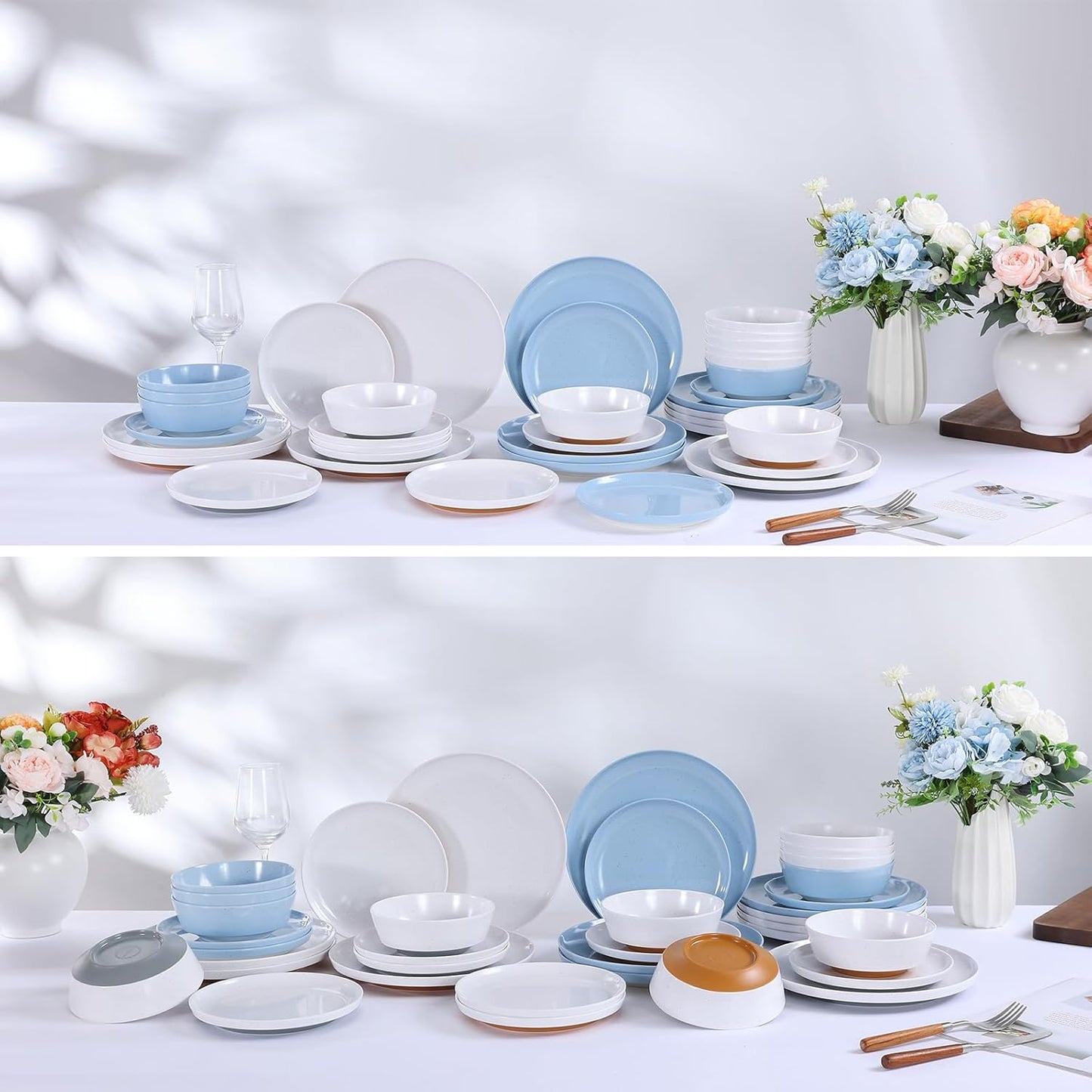 Webbylee 12-Piece Melamine Dinnerware Set for 4 – Unbreakable Plates & Bowls, Lightweight, Two-Tone White & Grey, Ideal for Family Meals, Camping, Picnic, Parties