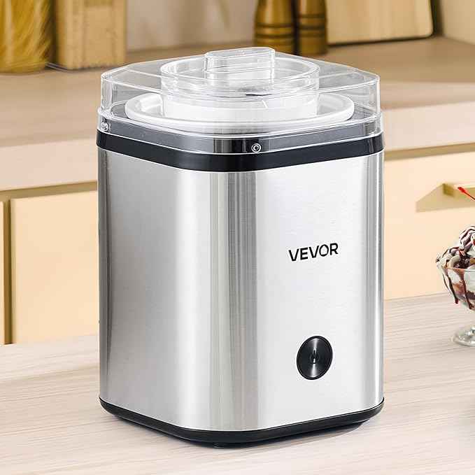 VEVOR Ice Cream Maker, 2.11 Qt. Large Capacity, Electric Automatic Ice-Cream Machine, with Easy Operation & Cleaning, Stainless Steel Shell, for Homemade Frozen Yogurt, Fruit Sorbet, Gelato, Silver