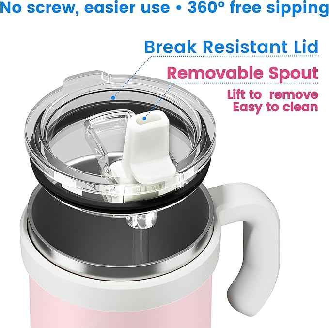 For Iced Coffee & Smoothies – Never Drink from a Moldy Lid Again: 20oz Hygienic Tumbler, 100% Leakproof Lid & Removable Foldable Spout. Reinforced Base, Fits Cup Holders - Pink Sand