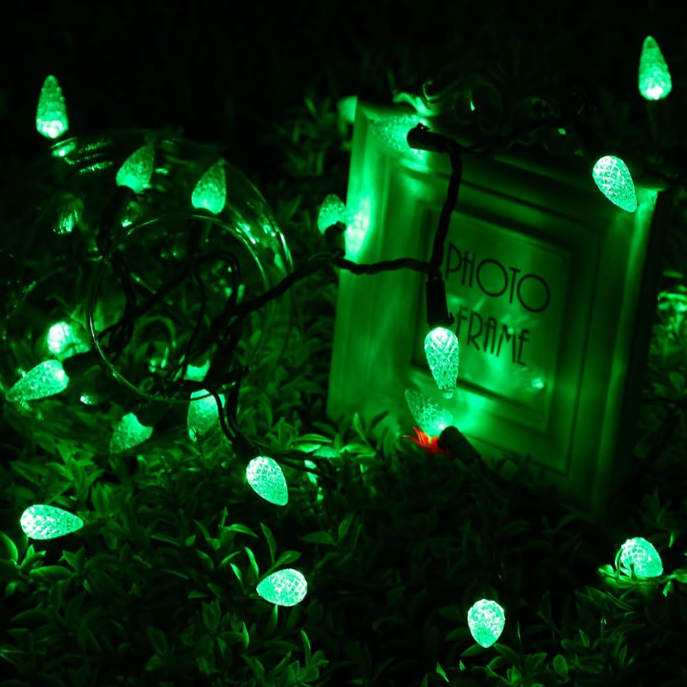 Brizled C5 Green Faceted LED Christmas Lights, 100 LED 33ft Connectable 120V UL Certified Outdoor Xmas Lights for Halloween & Christmas Party Decoration
