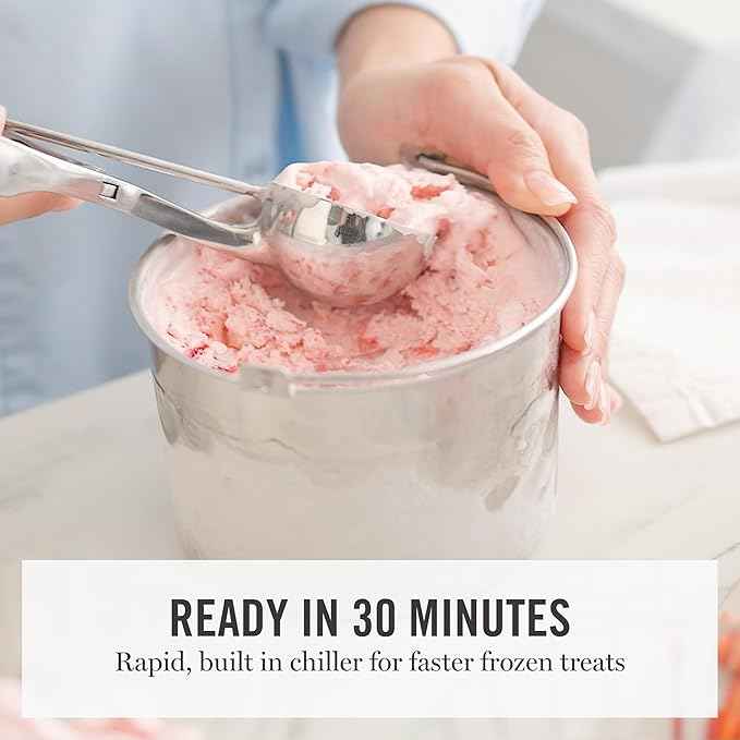 Martha Stewart 1 Quart Ice Cream Maker, Built-In Compressor, No Pre-Freezing Required, 3 Modes (Ice Cream, Sorbet, Frozen Yogurt), Automatic Mix-In Alert, Dishwasher-Safe Parts, Linen White
