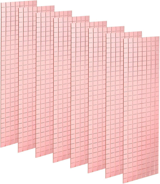 HARFINGTON 8 Sheet 3840 Pieces Self Adhesive Mirror Mosaic Tiles 5x5mm Small Square Mirror Tiles Sticker Disco Ball Stickers Mini Glass Tiles for DIY Craft Party Home Decoration, Rose Gold