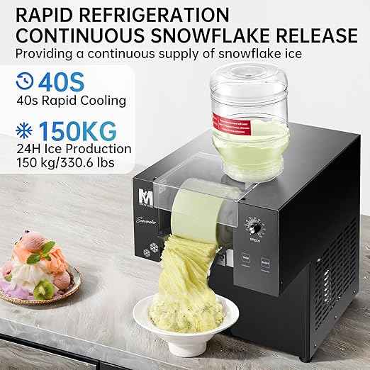 Snowflake Ice Machine, 330.6LBS/24H 660W Shaved Ice Machine, Rapid Cooling, Food-Grade Stainless Steel Material, Snowflake Ice Maker for Dessert, Ice Cream,Suitable for Party＆Commercial Use