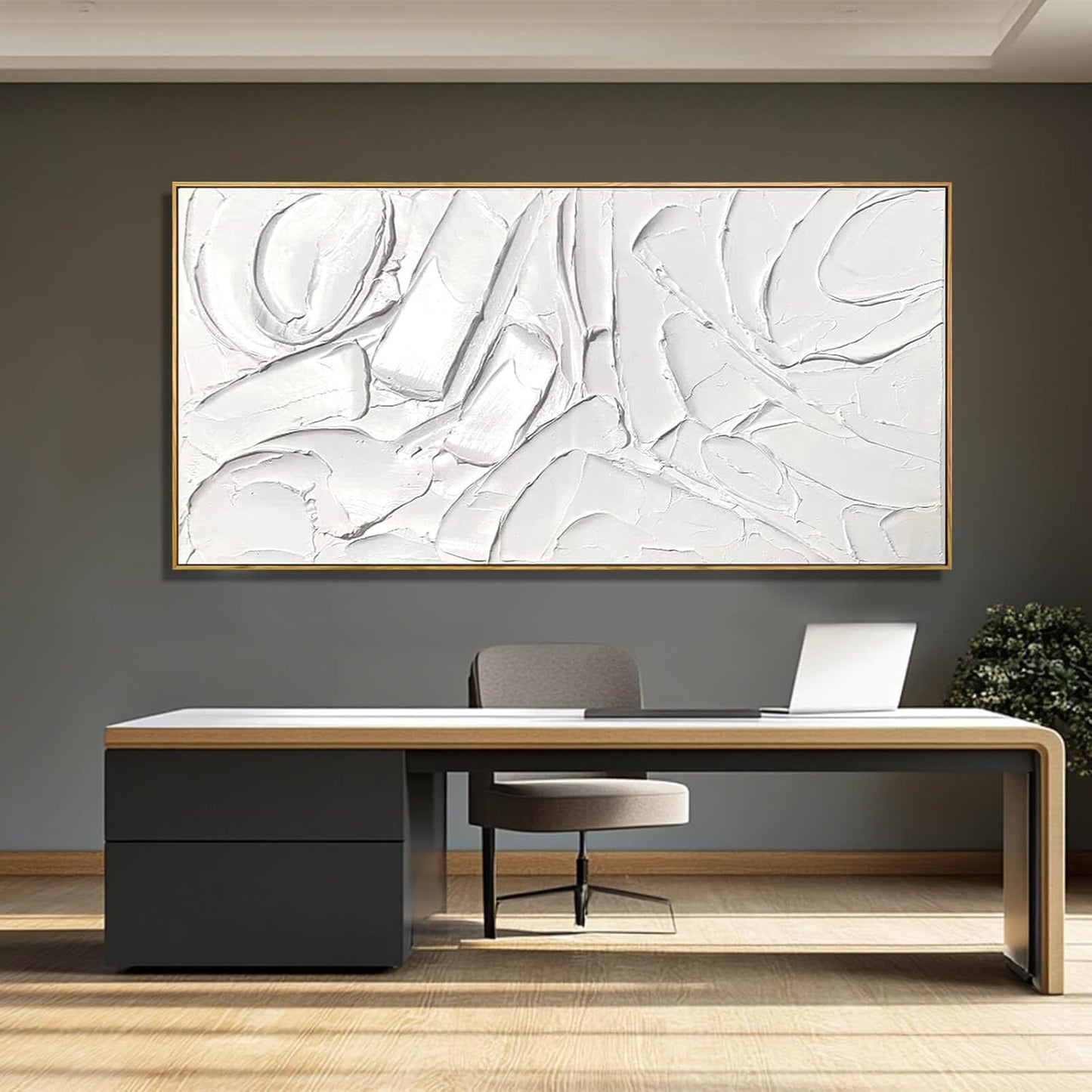 Abstract Oil Painting Artwork Framed Canvas Art Maximalist Decor 24"x48" Modern Painting Wall Art Kitchen Decorations Wall White Office Decor