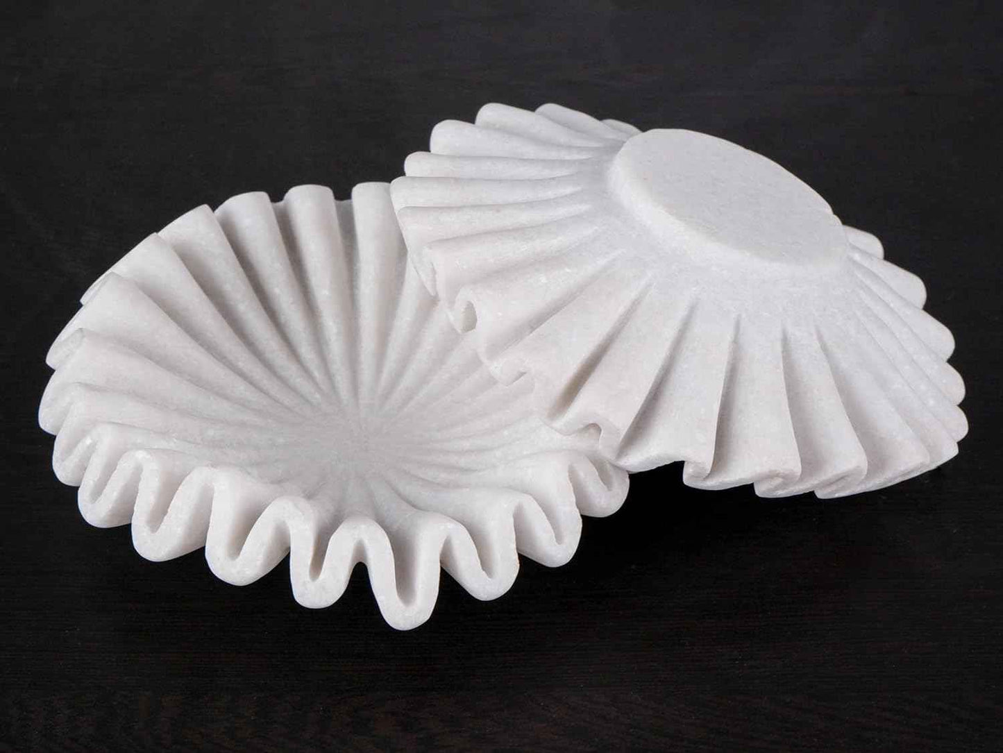 Handmade Marble Scalloped Bowl - 7 inches/Decorative Ruffle Home Decor Bowl/Natural Stone Ruffle Dish/Handcrafted White Marble Dish (7 Inches)