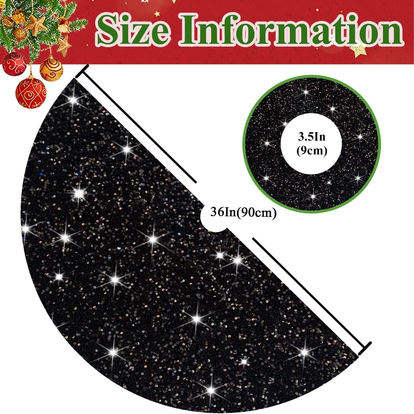 Christmas Tree Skirt 36 Inch Black Xmas Tree Skirt Soft Fabric Christmas Tree Skirts Santa Tree Decorations for Christmas Tree Skirt Halloween Tree Skirt Collar Sequin Metallic Tree Floor Base