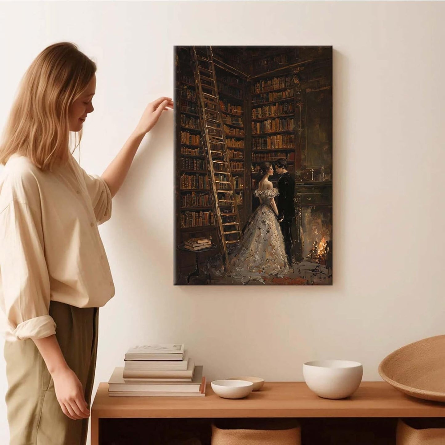 JFHCQJPK Gothic retro library scene decoration melancholy calm art college style wall aesthetic antique style home decoration suitable for bedroom living room28x40in Frameless