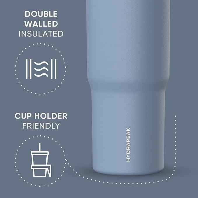 Hydrapeak Nomad 32 oz Tumbler with Handle and Straw Lid, Leakproof, Double Insulated, 32oz Cup Stainless Steel (Modern Blue)