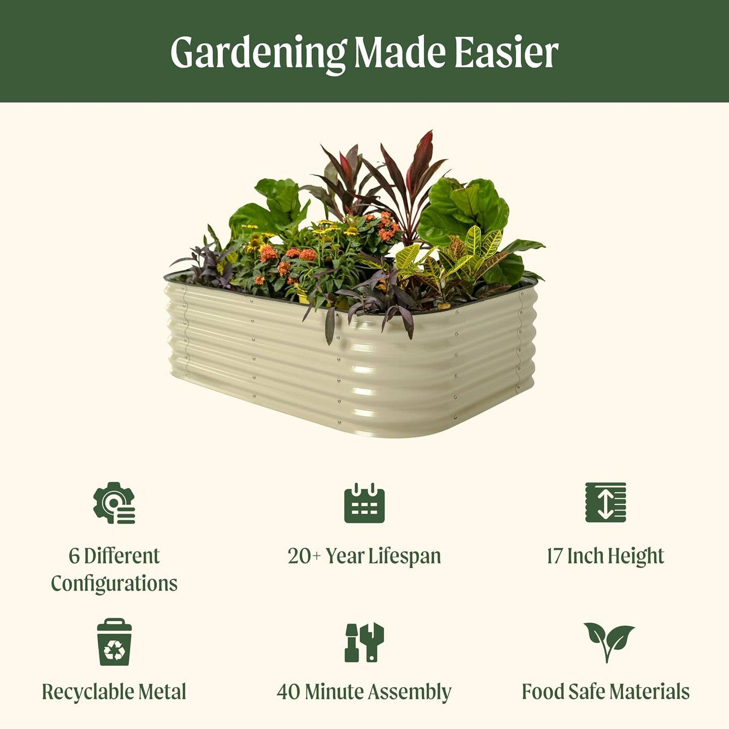 Vego garden Aluzinc Raised Garden Bed Kits, 17" Tall 6 in 1 Modular Metal Raised Planter Bed for Vegetables Flowers Patio Ground Planter Box, Terra Cotta