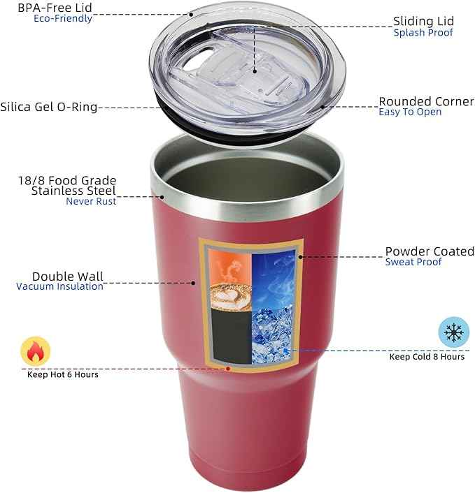 BJPKPK 30 oz Tumbler with Lid and Straw, Stainless Steel Insulated Travel Coffee Mug Reusable Thermal Cup,Red