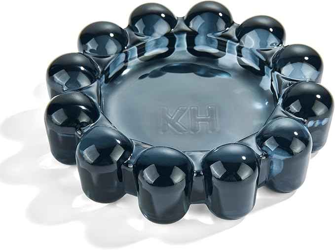 khtumeware Black Bubble Glass Candle Dish – Modern Clear Glass Candle Holder for Tealights & Diffusers, Decorative Tray for Home & Tabletop Decor（1 Pack）