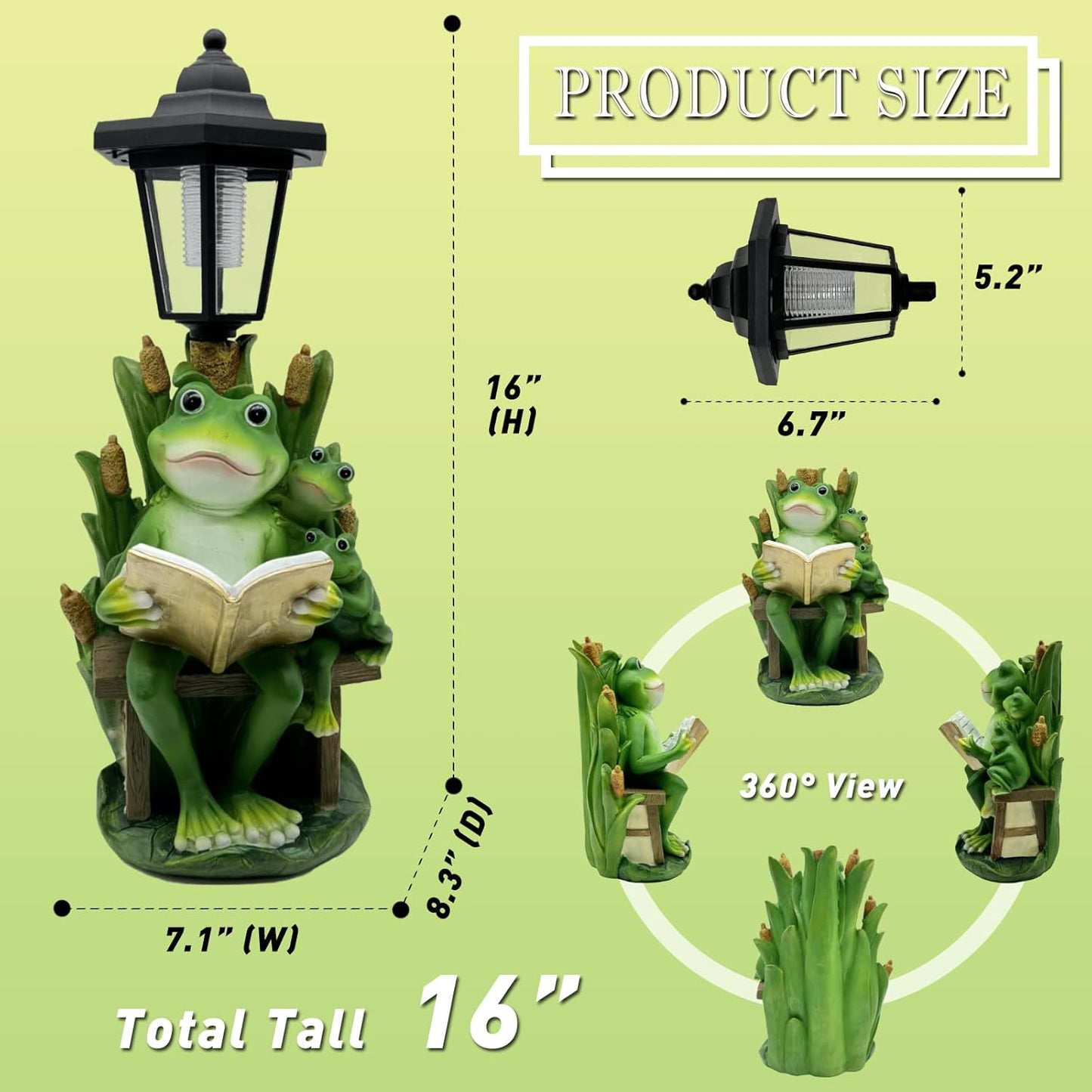 Solar Frog Garden Statue for Outdoor Decor with Lantern - Lawn Decoration 16“ Tall Frog Figurine Lights for Patio, Yard, Porch Ornament - Valentine's Day Gifts for Mom, Grandma, Women