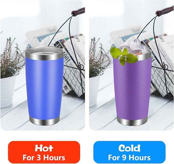 VEGOND 20oz Tumbler with Lid and Straw Stainless Steel Tumbler Cup Bulk Vacuum Insulated Double Wall Travel Coffee Mug Powder Coated Coffee Cup, Purple, 6 Pack