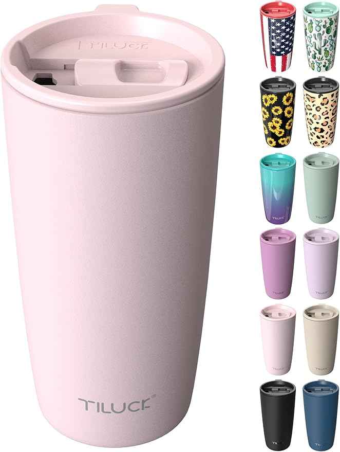 TILUCK 20 oz Insulated Tumbler with BPA-Free Lid, Stainless Steel Vacuum Travel Coffee Mug, Double Wall Coffee Tumbler （20oz，Matte LightPink）