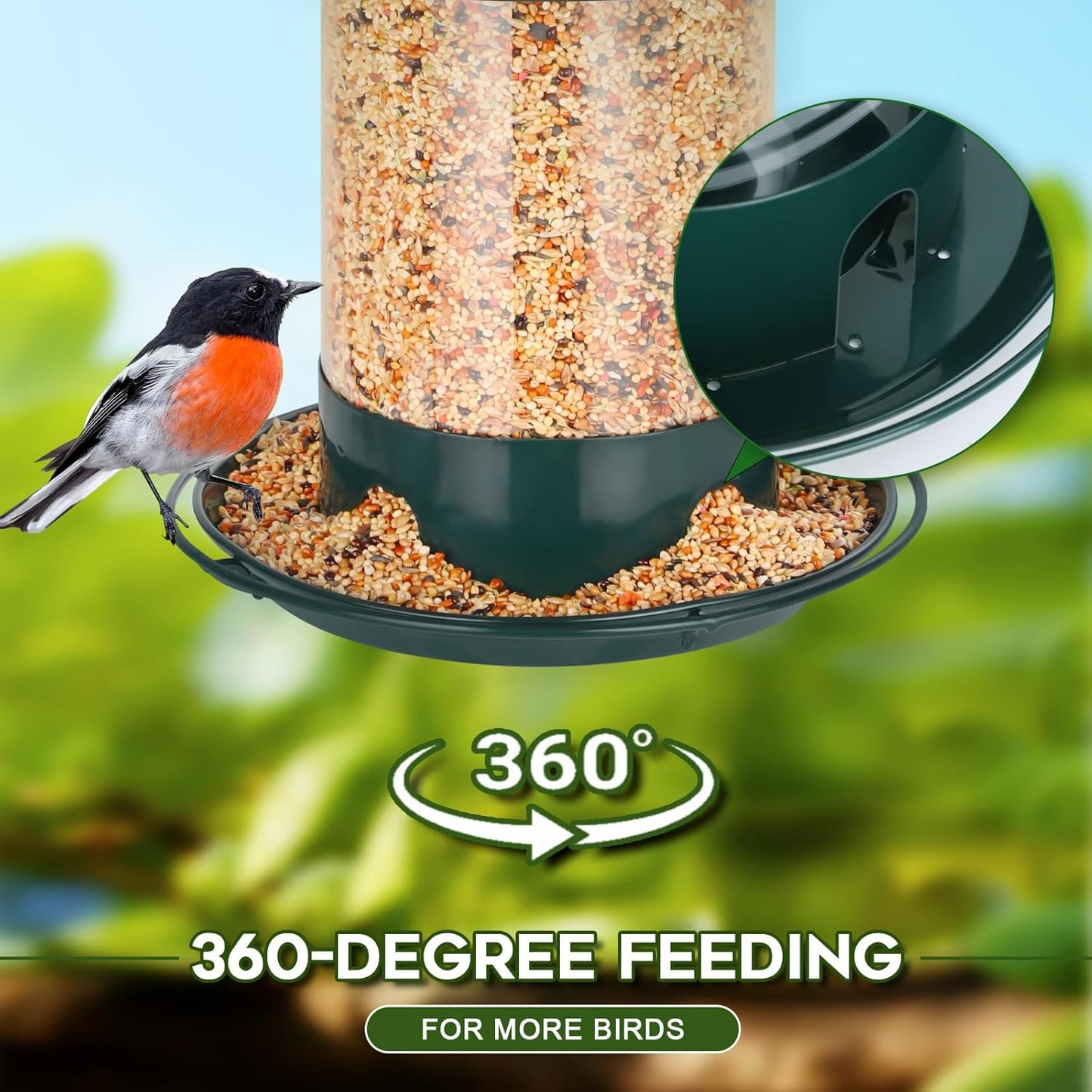 Gbekery Metal Bird Feeders for Outdoors Hanging, Weather Resistant Wild Bird Feeder with 360 Degree Feeding Tray, Green