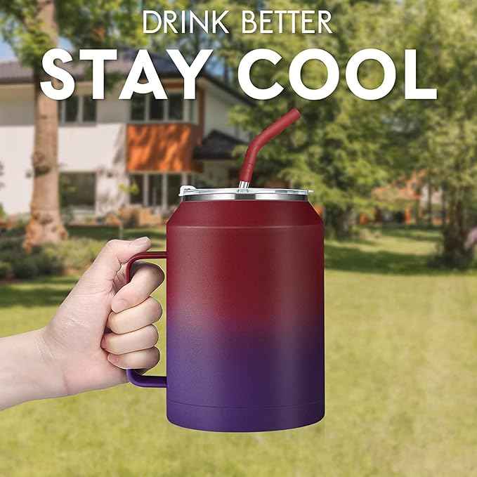 Zenbo 32 oz Mug Tumbler – Stainless Steel Vacuum Insulated Mug with Handle,Lid and Straw,Keeps Drinks Cold up to 36 Hours – Sweat-Proof Body, Dishwasher Safe