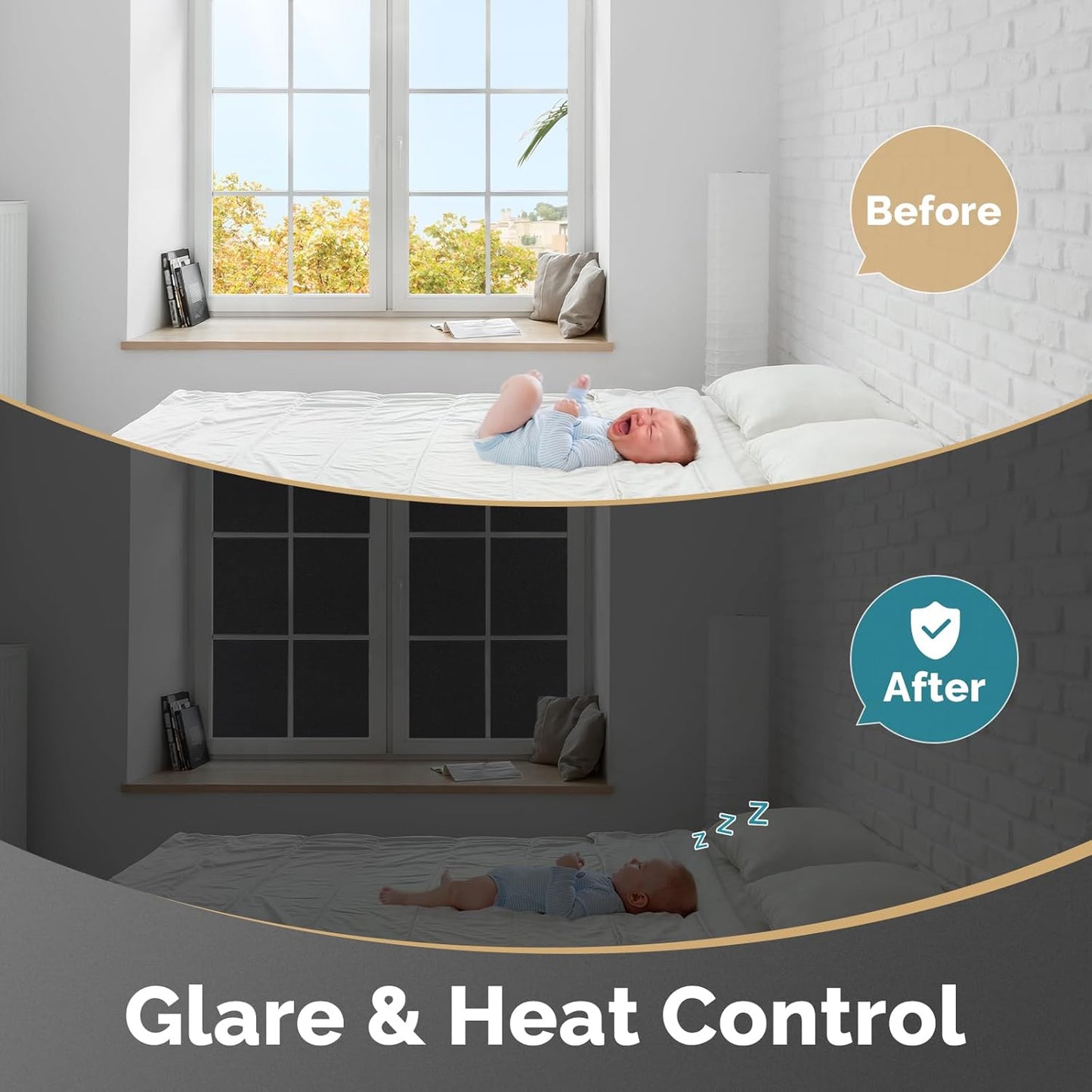 DOWELL Blackout Window Film, 100% Light Sun Blocking Static Cling Frosted Privacy Film for Glass, Heat Control Removable Window Tint, Room Darkening Cover for Day Sleep, Black, 17.5" x 118.1"