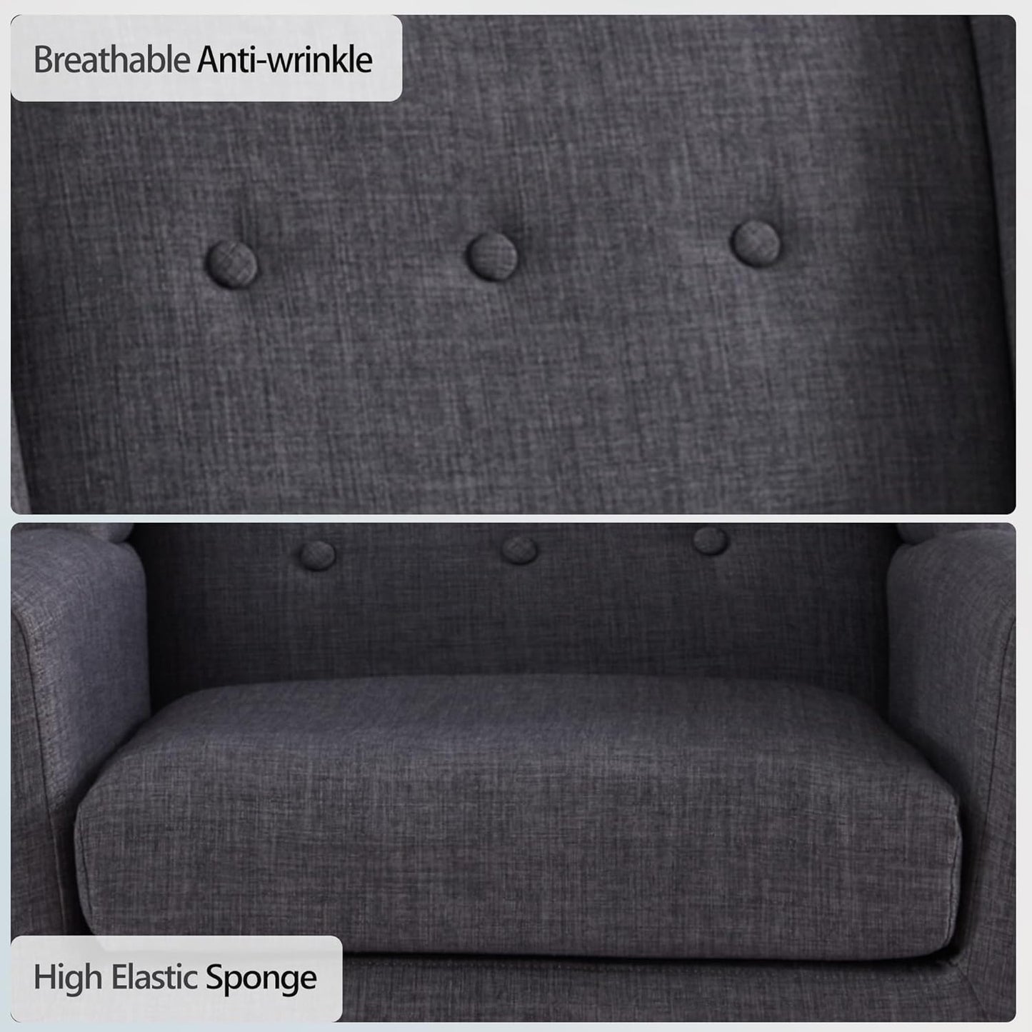HUIMO Button-Tufted Accent Chairs Set of 2,Upholstered Reading Living Room Chair,Mid Century Modern Chair with Linen Fabric, Club Chair,Comfy Arm Chairs for Living Room,Bedroom,Grey