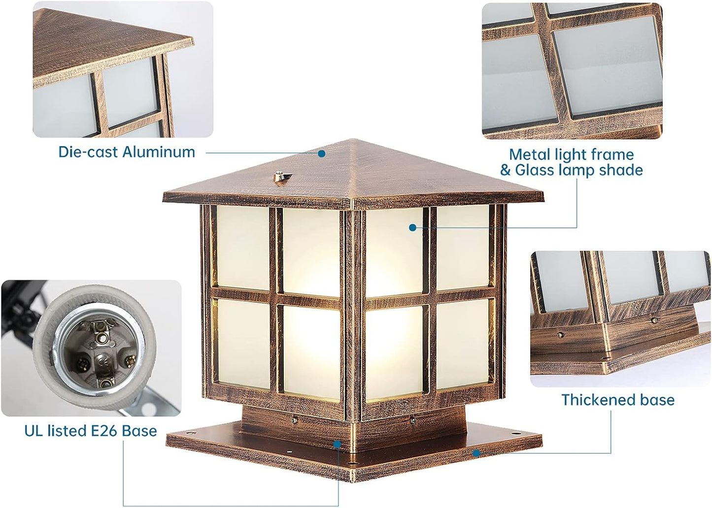 SLAWA Outdoor Post Lights Fixture, Modern Yard Entry Outdoor Column Lights with Aluminum Housing, Patio Pillar Lights Outdoor with Tempered Glass, IP65 Waterproof