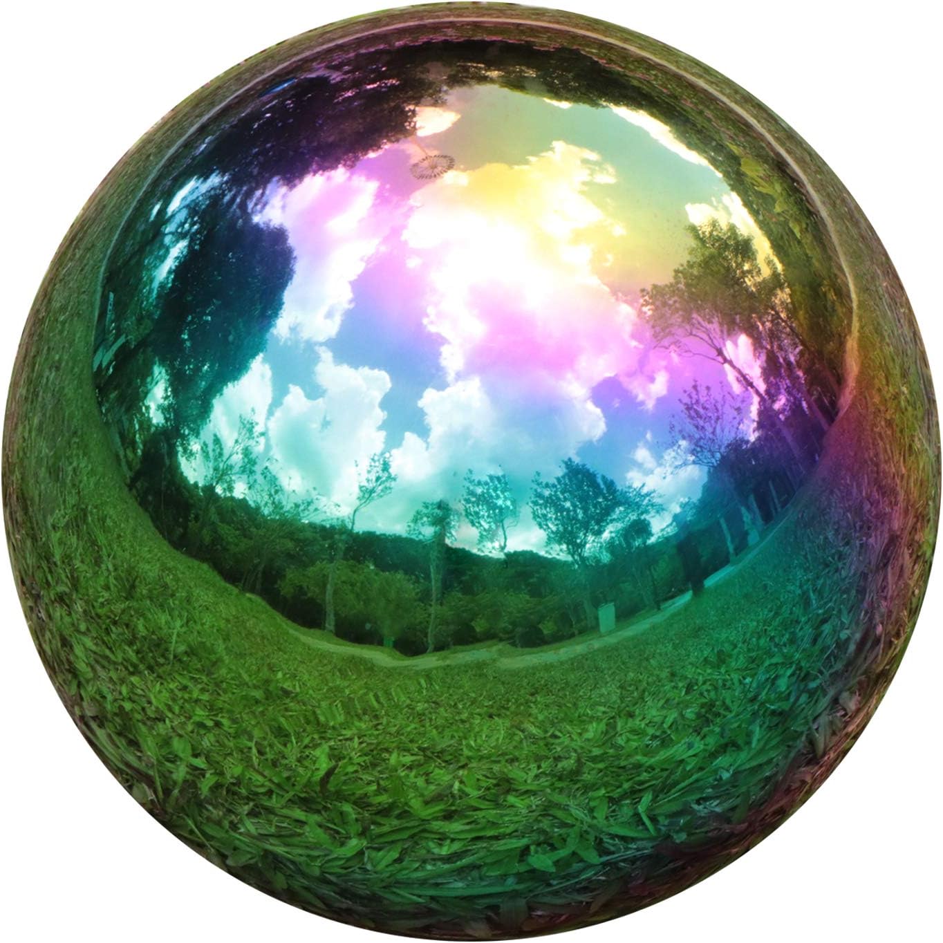 Kesywale Rainbow Gazing Globe Mirror Balls for Garden Home Stainless Steel Shiny Hollow Sphere Sparkling Outdoor Ornament (6 Inch)
