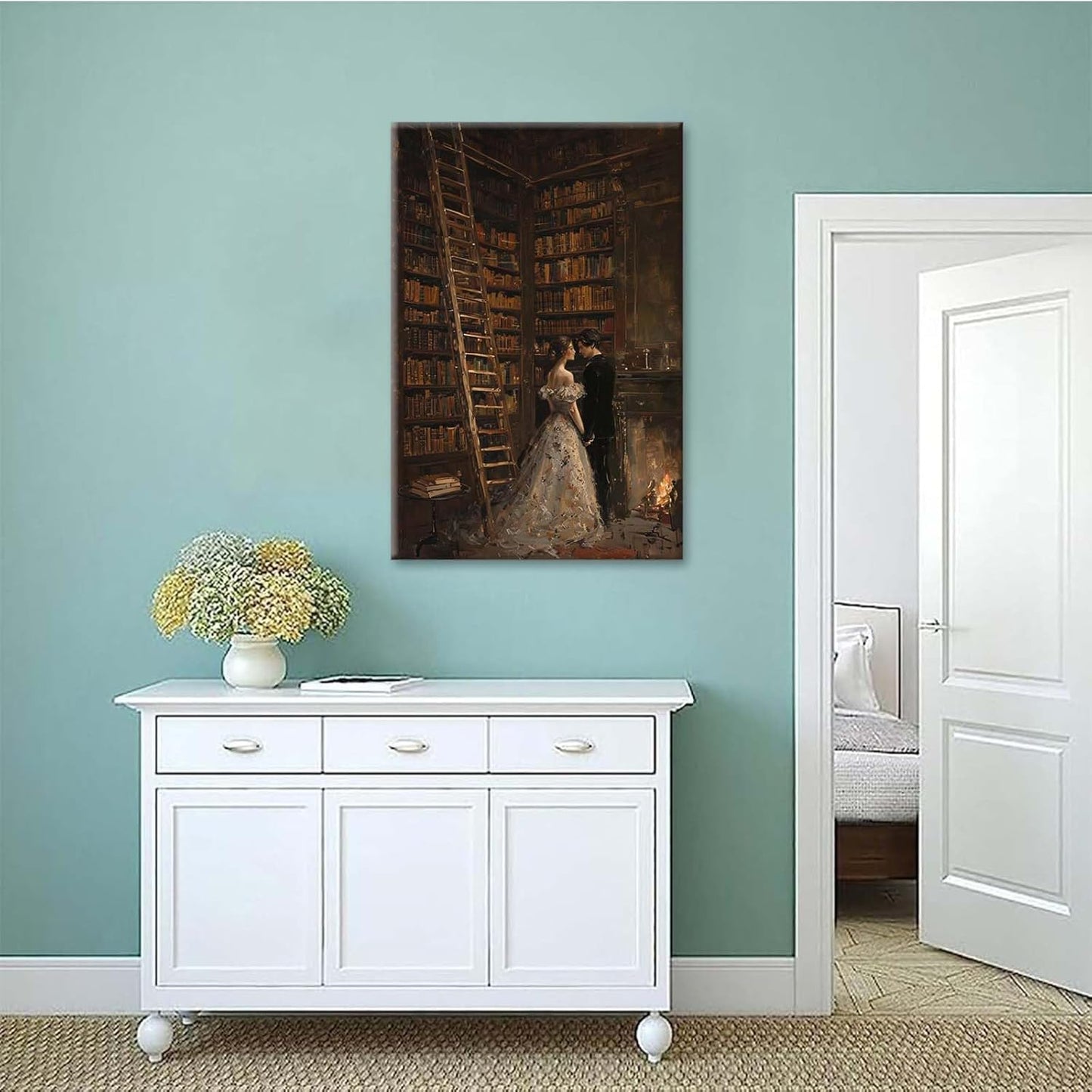 JFHCQJPK Gothic retro library scene decoration melancholy calm art college style wall aesthetic antique style home decoration suitable for bedroom living room12x16in Frameless