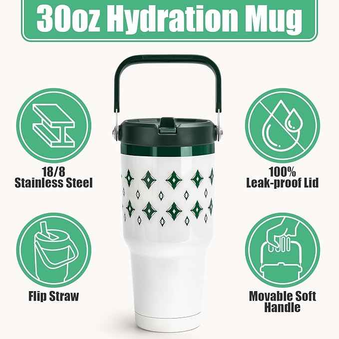 30 oz Flip Straw Tumbler, Stainless Steel Vacuum Insulated Tumblers with Handles, Reusable Insulated Water Bottle for Home, Office, Leakproof, Fit in Cup Holder