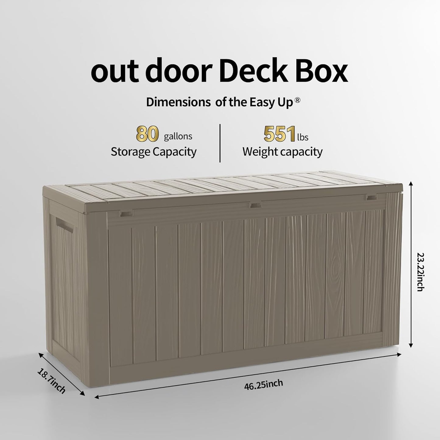 80 Gallon Lockable Resin Deck Box, Waterproof & UV-Resistant Outdoor Storage Box for Outdoor Cushion Storage, Garden Tools & Pool Accessories Storage, Gray