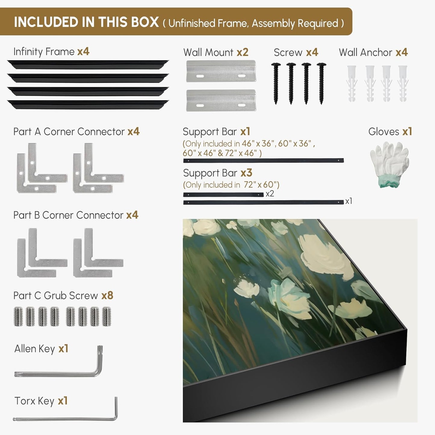 SIGNWIN 36"x46" Extra Large Framed Wall Art White Wildflower Field in Impressionist Style, Soft Floral Landscape for Home Living Room Bedroom Decor (Frame Assembly Required)