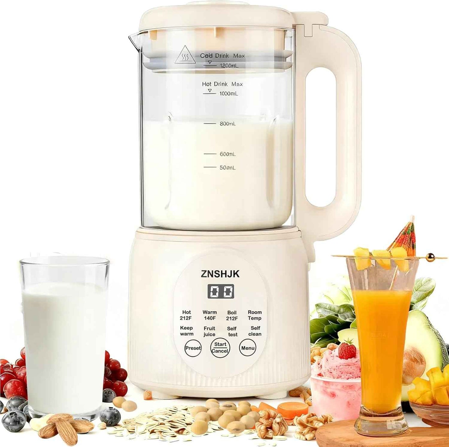 8-in-1 Nut Milk Maker, 40oz Automatic Soy, Almond & Oat Milk Machine for Homemade Plant-Based Drinks, with delay start, keep warm, boil water & self-cleaning functions