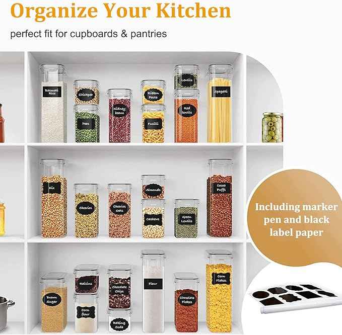 8 Pack Airtight Food Storage Containers with Lids, BPA Free Clear Pantry Storage Container for Kitchen Food Pantry Organizers and Storage, Plastic Pantry Organiser for Cereal,Flour and Sugar