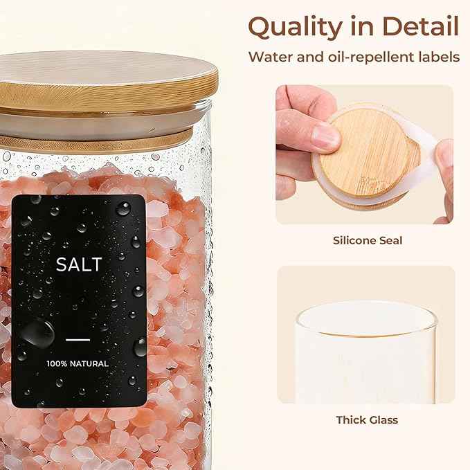 ComSaf Spice Jars with Label 4oz 16 Pack, Glass Spice Jars with Bamboo Lid, Mini Seasoning Containers with 54 Black Labels, Stackable for Kitchen, Pantry Organization, Loose Tea, Herbs, Powders, Salt