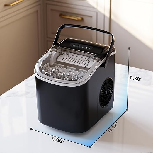 Antarctic Star Ice Makers Countertop with Handle, 9 Bullet Ice Cubes in 6 Mins, 26lbs/Day, Portable Ice Machine with Auto-Cleaning, Basket and Scoop for Home, Kitchen, Office, Party