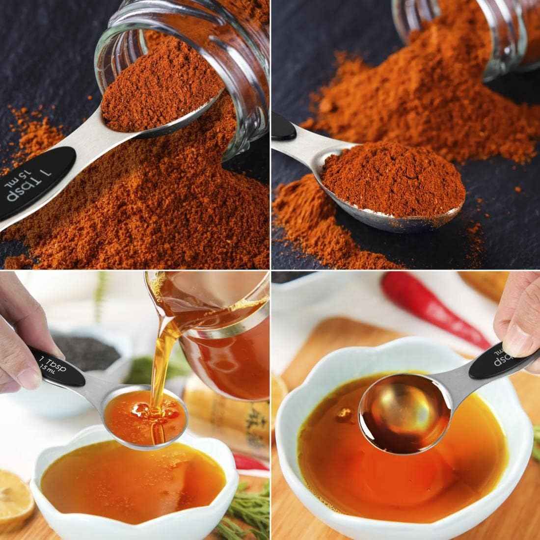 16 Pieces Measuring Cups and Magnetic Measuring Spoons Set Stainless Steel,8 Measure Cups with Silicone Handle and 7 Double Sided Magnetic Measure Spoons & 1 Leveler