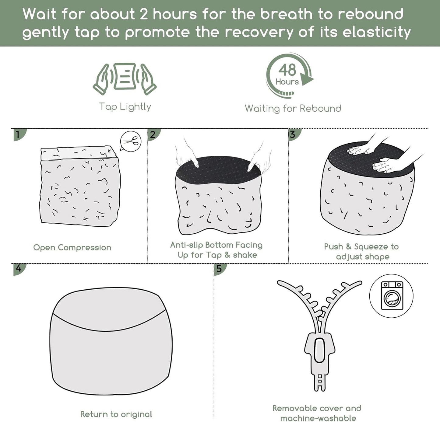 HIGOGOGO Round Stuffed Pouf Ottoman, Long Faux Fur Poufs with Foam Chunk Filling, Fluffy and Furry Pouf Foot Stool Storage Ottoman, 26 X 18 Floor Poufs Foot Rest for Living Room, White