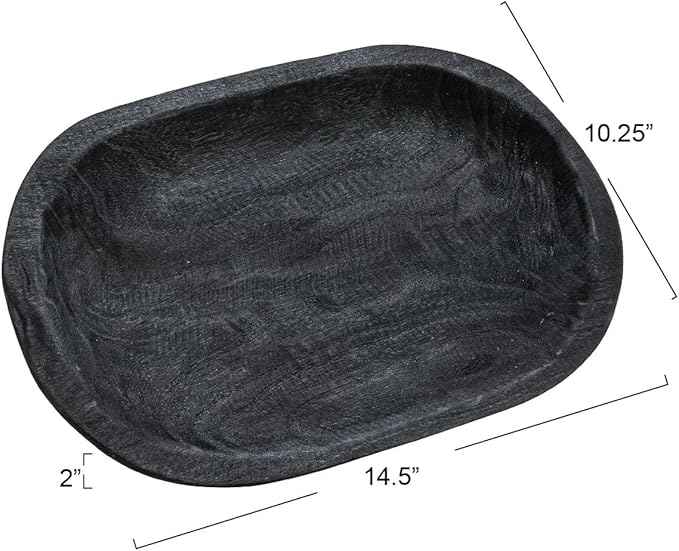 Bloomingville Hand-Carved Paulownia Wood Bowl, Black