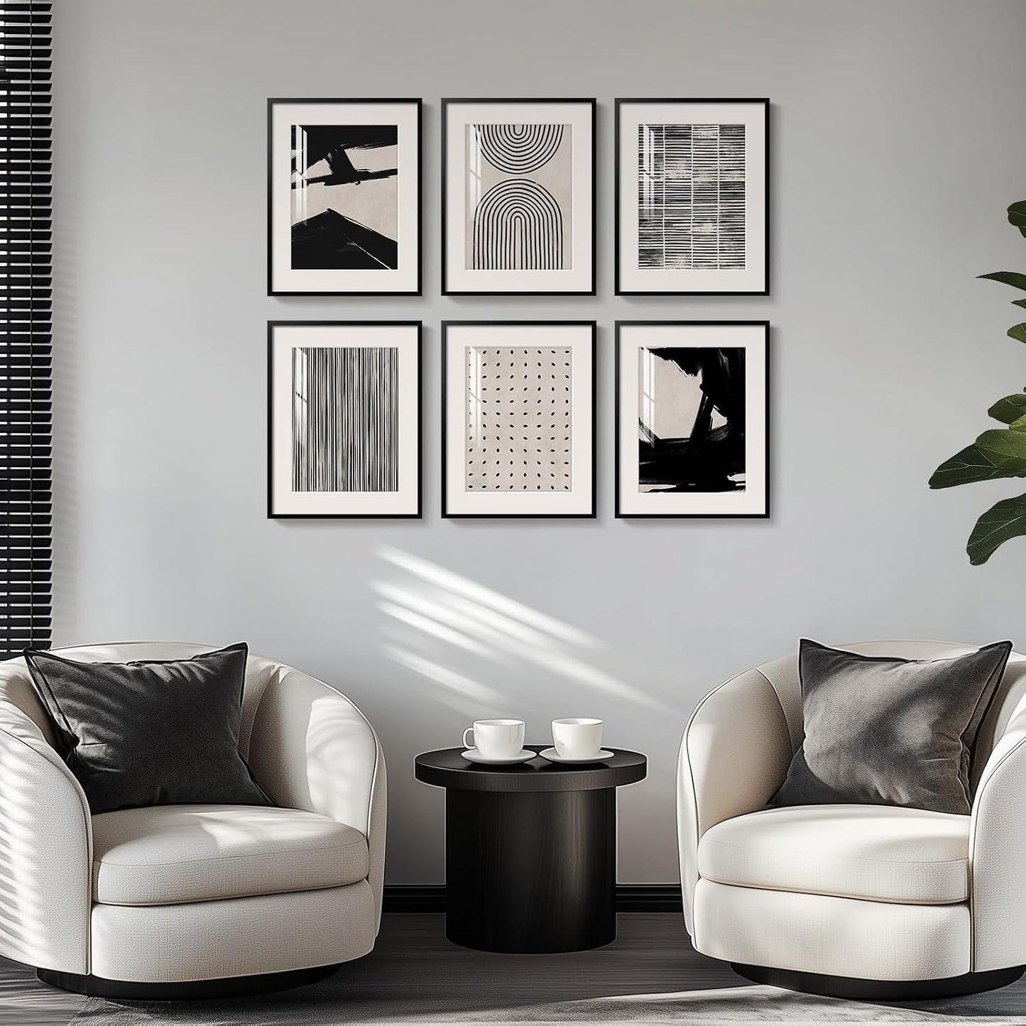 Framed Black and White Abstract Wall Art, 6 Pieces Modern Prints Paintings Artwork for Walls, Minimalist Abstract Pictures for Living Room Bedroom Dining Room Office Bathroom Wall Decor 11x14 Inch