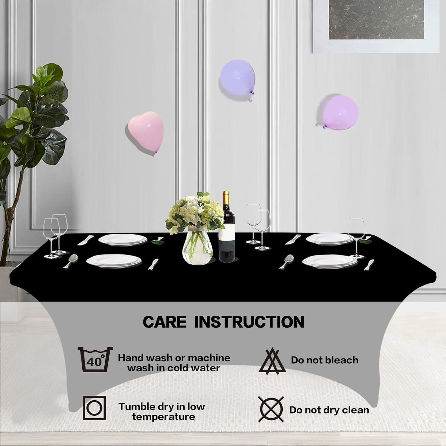 IVAPUPU 2 Pack 6FT Table Cloth for Rectangular Fitted Events Stretch Black Table Covers Washable Spandex Tablecloth Protector for Party, Wedding, Cocktail, Banquet, Festival