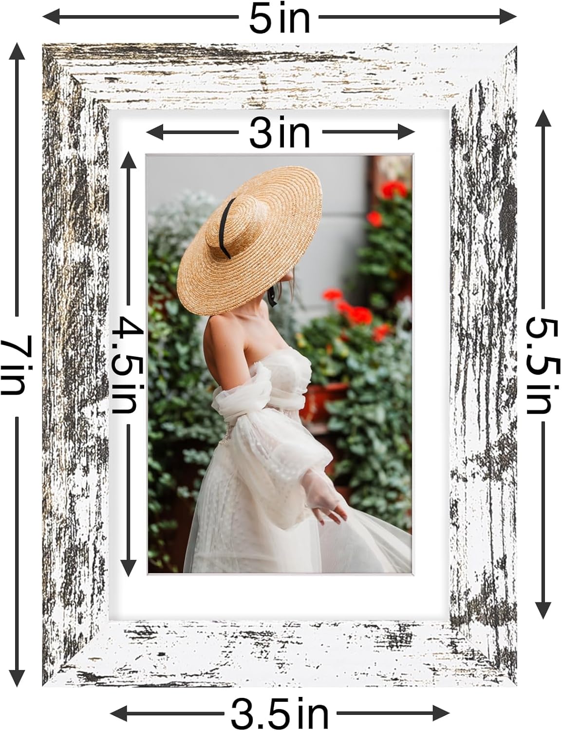 Vittanly 4x6 Picture Frames Set of 9, Shatter Resistant Plexiglass, Display 3.5x5 Pictures with Mat or 4x6 without Mat, Photo Frames for Wall or Tabletop, Engineered Wood, Distressed White