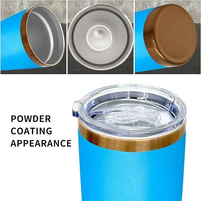 20 oz Tumblers Stainless Steel Tumbler with Lid and Straw Insulated Copper Coffee Mug for Laser Graving 34oz Powder Coated Cup(Blue,1 pack)