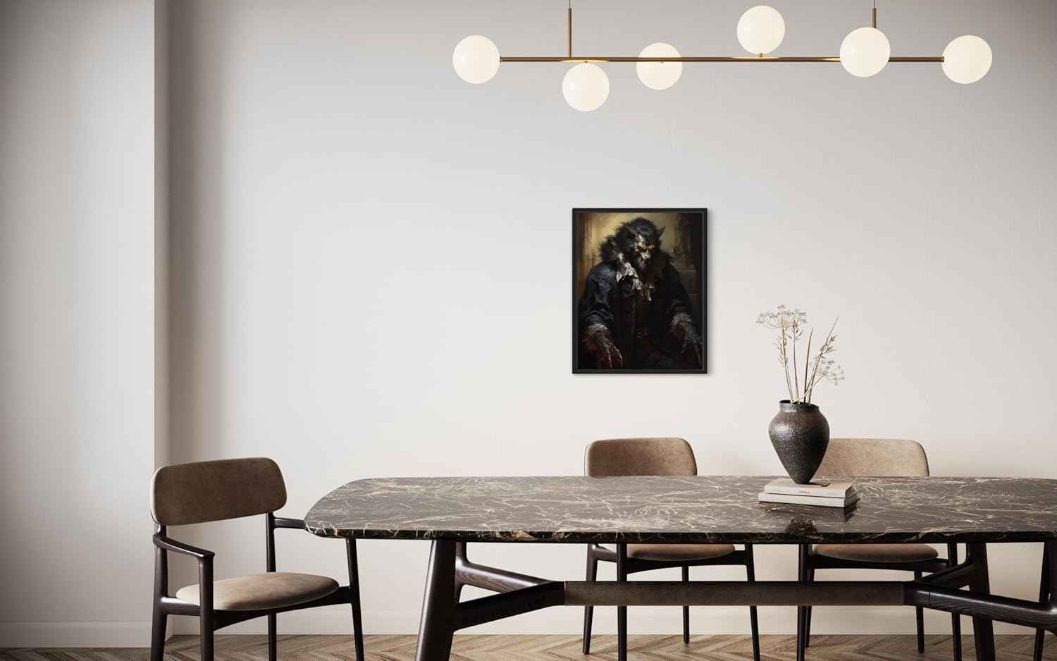 Werewolf Poster Art Print, Halloween Scary Vintage Wall Art Academia Spooky Painting Decoration for Horror Prints, Gothic Posters Bedroom Decor 91 (Werewolf, 8 x 10 inches, Black Frame)