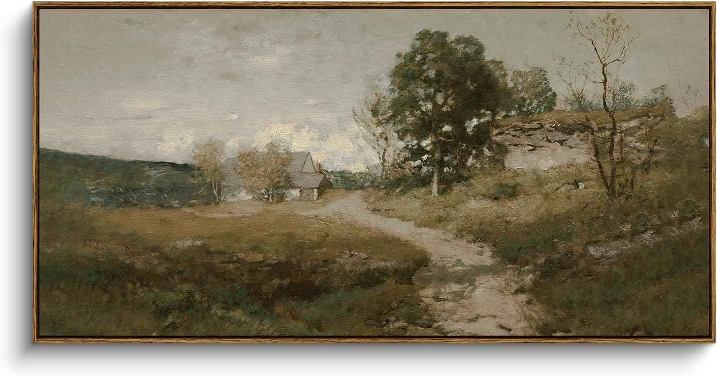 InSimSea Extra Large Framed Vintage Wall Art, Living Room Country Farmhouse Decor, Retro Road Landscape Paintings, Canvas Prints, Rustic Scenery Long Pictures for Bedroom Above of Bed,24x48inch