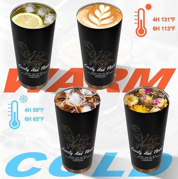 Insulated Coffee Tumbler 17.9oz 530ml Travel Coffee Mug 316 Stainless Steel Dual Drink Openings Leakproof Lid Reusable Insulated Coffee Mug Hot and Cold Ideal Travel Mug for Coffee Lover Daily