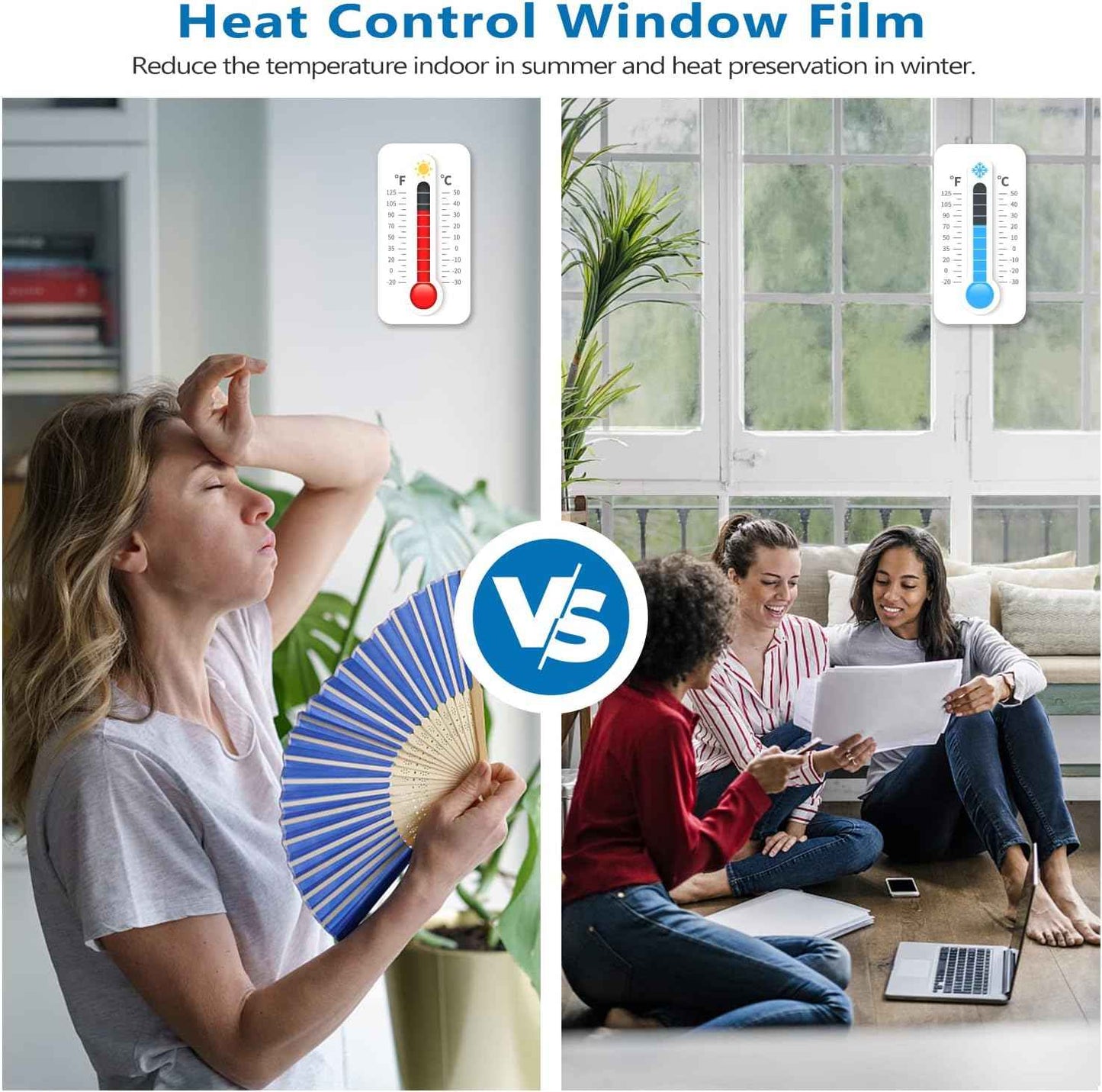 One Way Window Film Daytime Privacy Heat Control Window Film Anti UV Reflective Static Cling Film, Window Tint for Home and Office Black-Silver 35.4 x 78.7 Inch