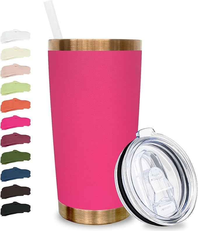 20 oz Tumbler Stainless Steel Tumbler with Lid and Straw, Double Wall Vacuum Insulated Travel Coffee Mug for Laser Engrave, Powder Coated Cup for Hot and Cold Drinks (Rosy,1 pack)