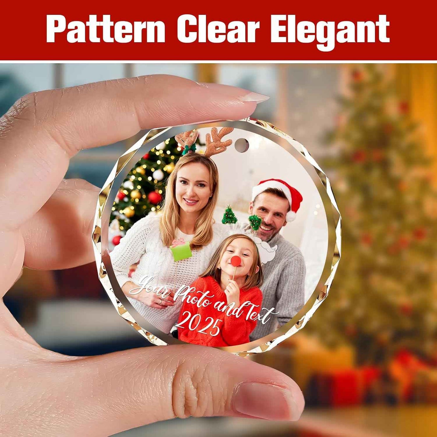 Personalized Christmas Ornaments 2025 - Personalized Christmas Crystal Decor with Photo/Name, Custom Xmas Tree Crystal Glass Hanging Ornament, Customized Decoration Gifts for Family Lovers