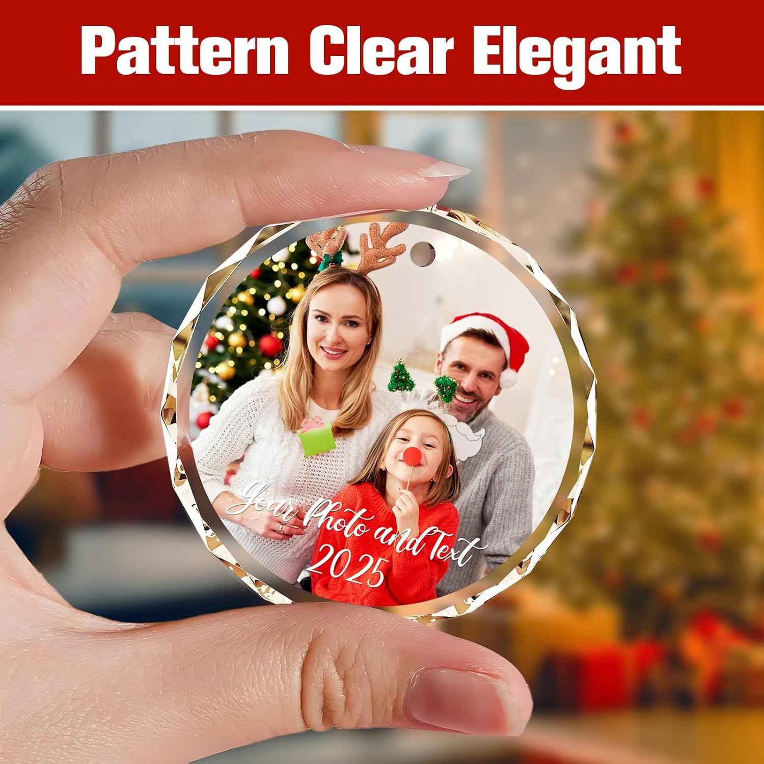 Personalized Christmas Ornaments 2025 - Personalized Christmas Crystal Decor with Photo/Name, Custom Xmas Tree Crystal Glass Hanging Ornament, Customized Decoration Gifts for Family Lovers