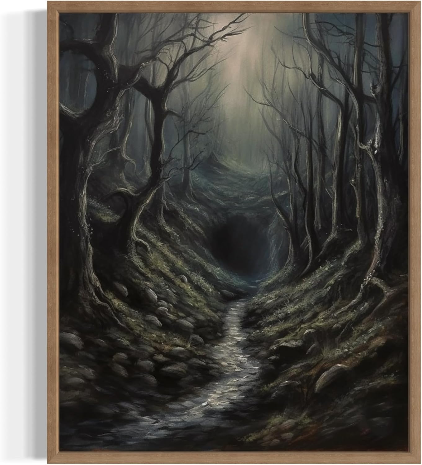 Dark Tunnel Poster Art Print, Halloween Scary Vintage Wall Art Academia Spooky Painting Decoration for Horror Prints, Gothic Posters Bedroom Decor 89 (Dark Tunnel, 16 x 20 inches, Wood Frame)