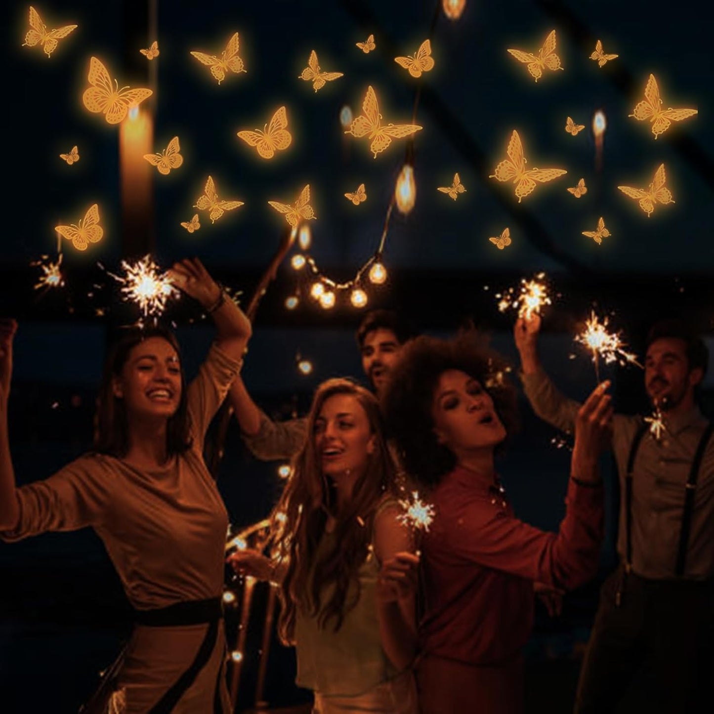 SAOROPEB Glow in The Dark 3D Butterfly 24 Pcs 3 Sizes, Luminous Butterfly Stickers for Ceiling or Wall, Glow in The Dark Party Supplies, Removable Luminous Stickers for Kids Babys Nursery (Orange)