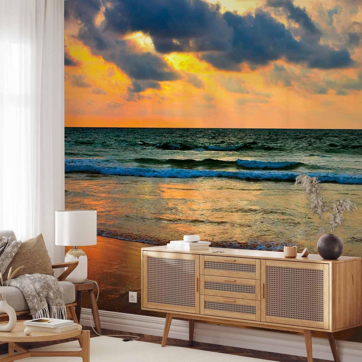 artgeist Wall Mural Peel and Stick Nature 212x98 in - XXL Self-Adhesive Corner Wallpaper Removable Large Sticker Foil Angle Wallpaper Water Waves Birds Sunset Landscape c-B-10179-a-a